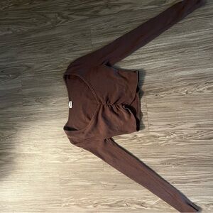 Garage Brown Long Sleeve Tie Front Crop Blouse